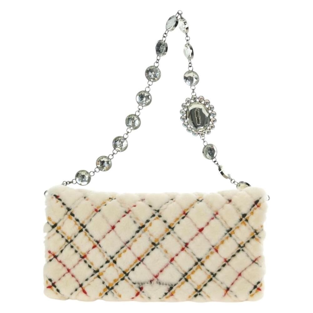 Miu Miu Fur Chain Shoulder Bag White
